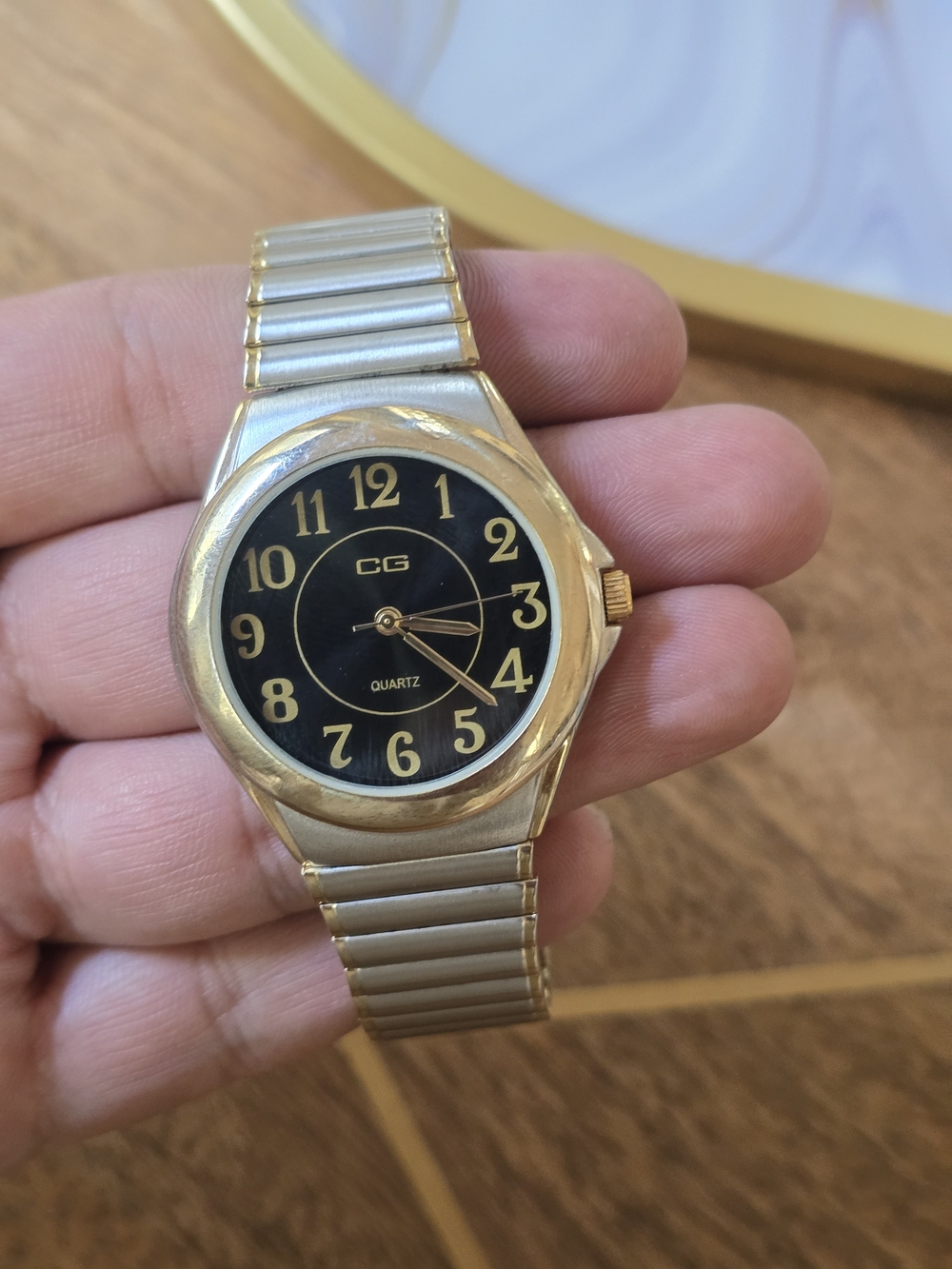 Gold-Tone and Silver-Tone Quartz Watch - Black Dial Japan Cond